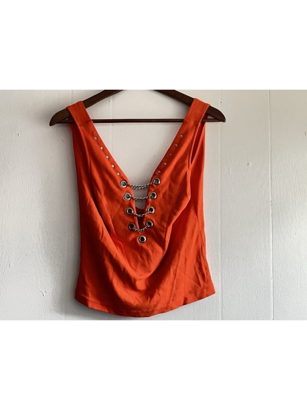 Biker Design Women’s Orange Chain Detail Tank Cotton Size Large